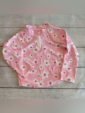 Green Sprout Pink Floral Swim Top with White Blossoms